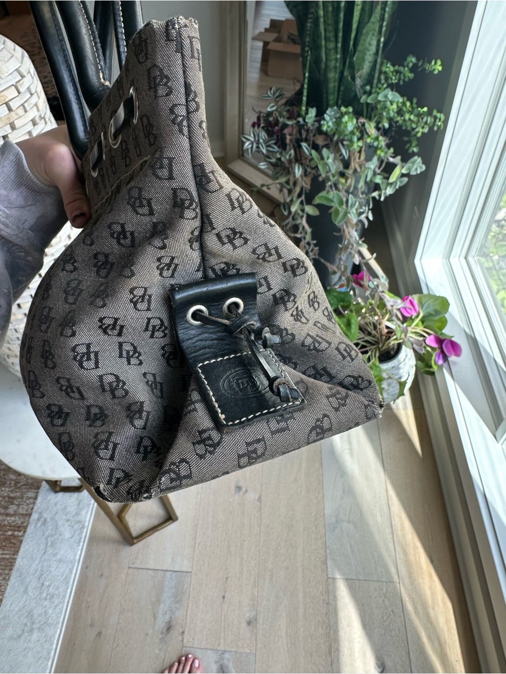 Dooney & Bourke Beige and Black Logo Tote - Picture 8 of 8